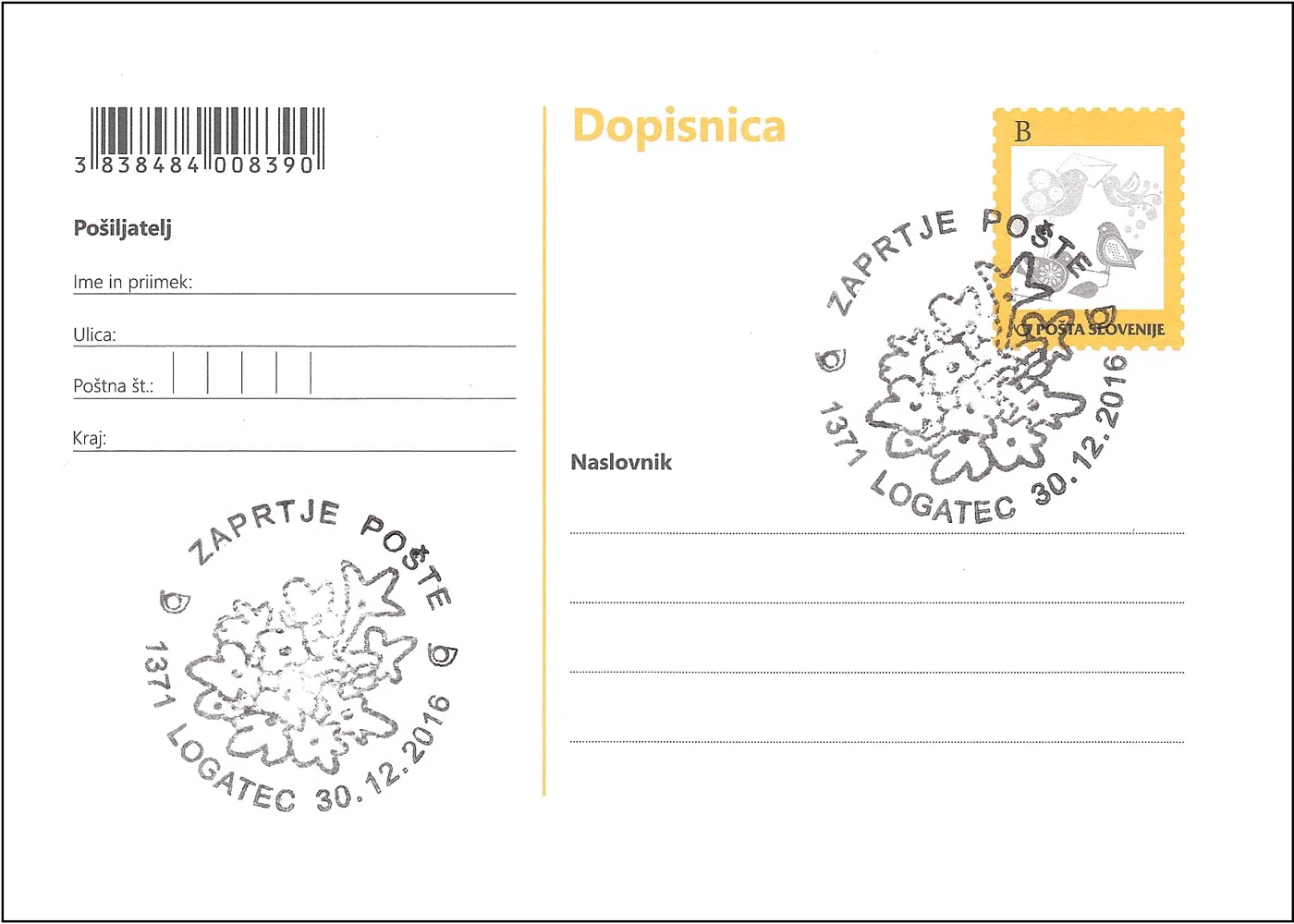 ZAPRTJE POŠTE 1123 LJUBLJANA